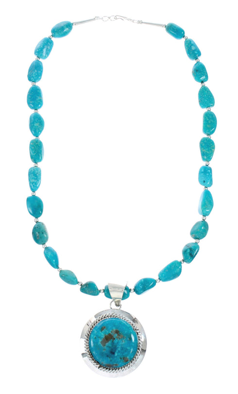 Genuine Turquoise Sterling Silver Navajo Pendant Bead Necklace X10727